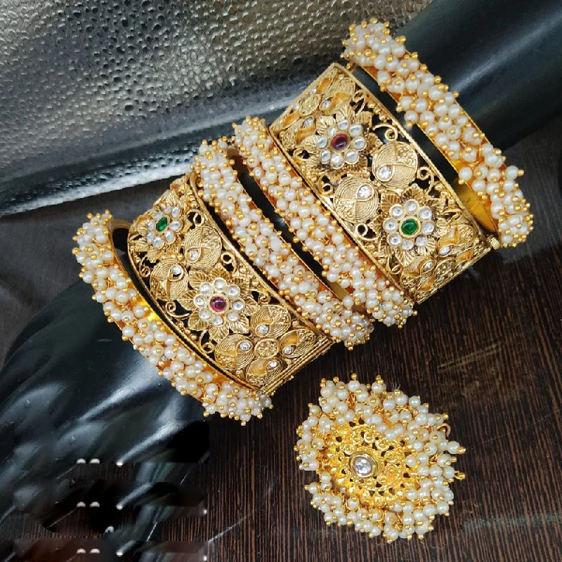 Elegant Jewelry, Exclusive Prices – Shop Now Lucentarts Jewellery Gold Plated Pearl Bangle Set With Ring Elegant Jewelry, Exclusive Prices – Shop Now Lucentarts Jewellery Gold Plated Pearl Bangle Set With Ring