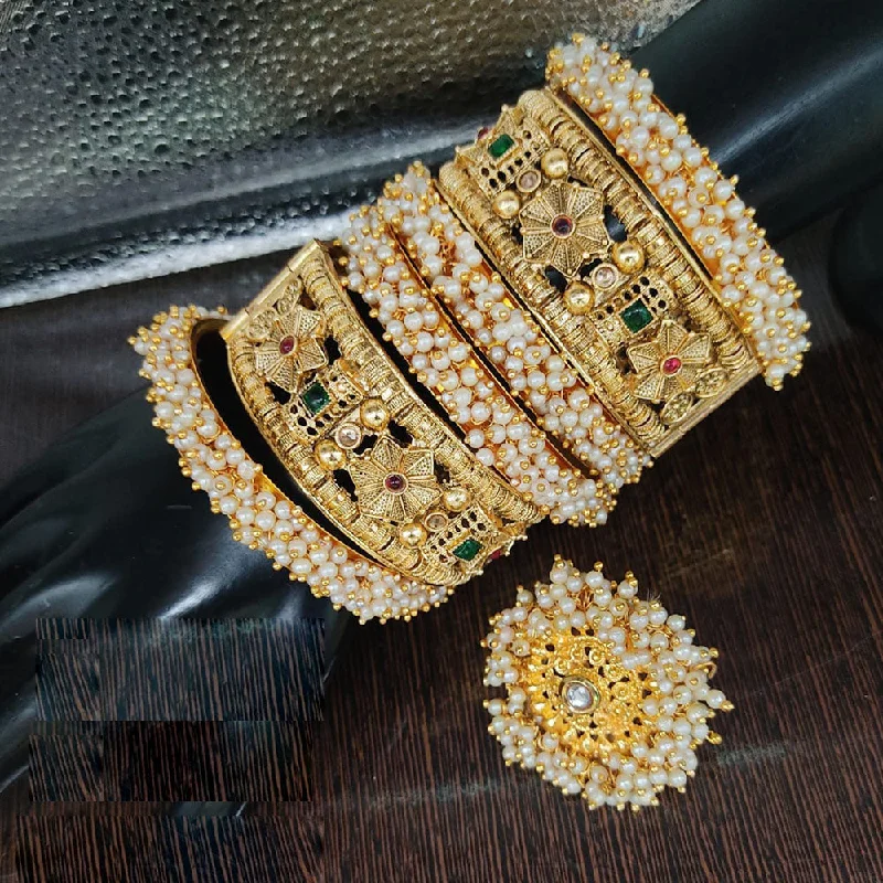 Bestselling Jewelry At Special Promotional Rates Lucentarts Jewellery Gold Plated Pearl Bangle Set With Ring Bestselling Jewelry At Special Promotional Rates Lucentarts Jewellery Gold Plated Pearl Bangle Set With Ring