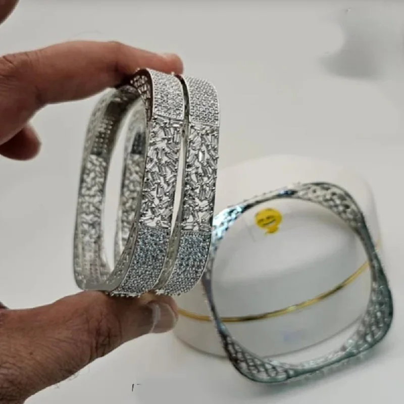 Grab Your Favorite Jewelry At The Lowest Prices Lucentarts Jewellery Silver Plated AD Bangles Set Grab Your Favorite Jewelry At The Lowest Prices Lucentarts Jewellery Silver Plated AD Bangles Set