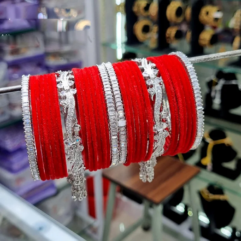 Get The Jewelry You Love At A Price You Love Lucentarts Jewellery Silver Plated AD Velvet Bangles Set Get The Jewelry You Love At A Price You Love Lucentarts Jewellery Silver Plated AD Velvet Bangles Set