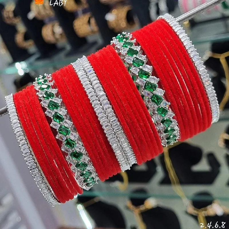 Flash Sale On Stunning Jewelry – Don't Miss Out Lucentarts Jewellery Silver Plated AD Velvet Bangles Set Flash Sale On Stunning Jewelry – Don't Miss Out Lucentarts Jewellery Silver Plated AD Velvet Bangles Set