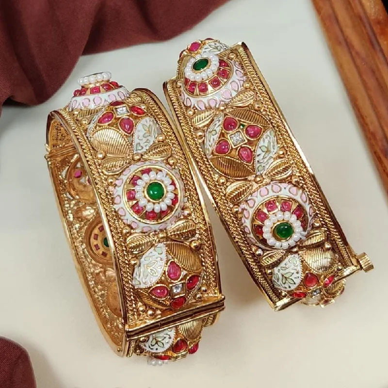 Manisha Jewellery Gold Plated Kundan Stone And Meenakari Openable Bangles Set