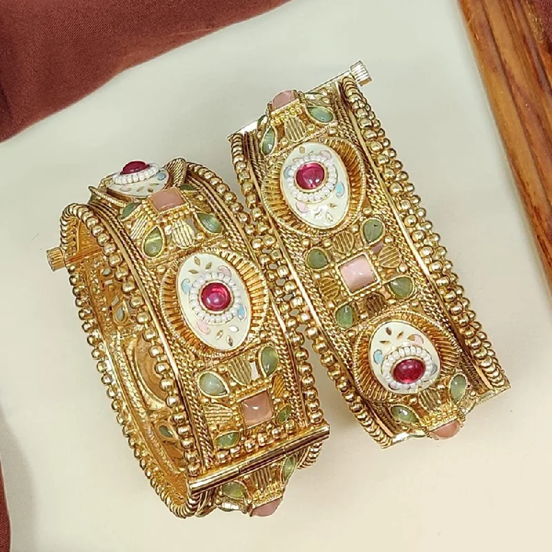 Manisha Jewellery Gold Plated Kundan Stone And Meenakari Openable Bangles Set