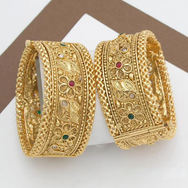 Manisha Jewellery Gold Plated Pota Stone Openable Bangle Set