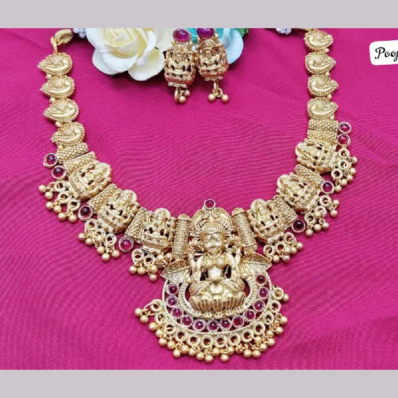 Dazzle With Discounts – Shop Jewelry On Sale Pooja Bagles Gold Plated Temple Necklace Set