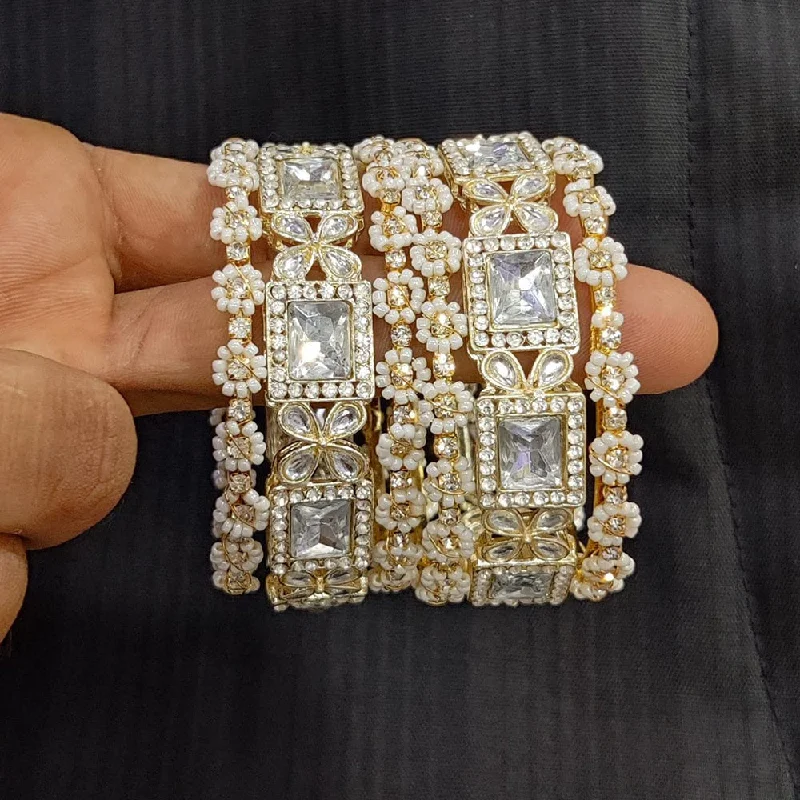 Exclusive Jewelry Sale – Shine For Less Pooja Bangles Gold Plated Austrian Stone And Pearl Bangles Set