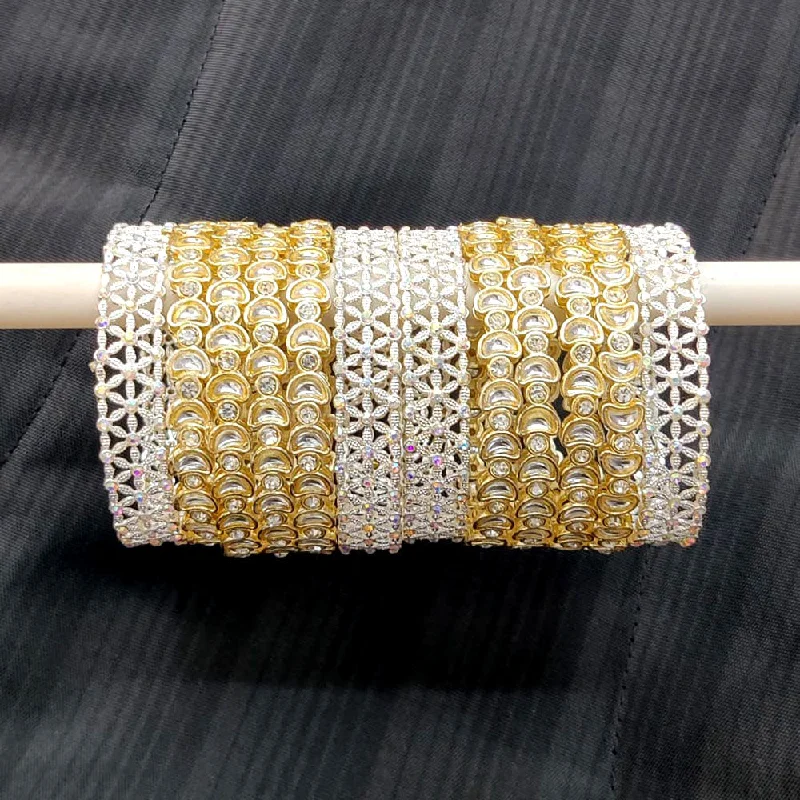Fashion-Forward Geometric Jewelry For Contemporary Style Pooja Bangles Gold Plated Kundan Stone Bangle Set Fashion-Forward Geometric Jewelry For Contemporary Style Pooja Bangles Gold Plated Kundan Stone Bangle Set