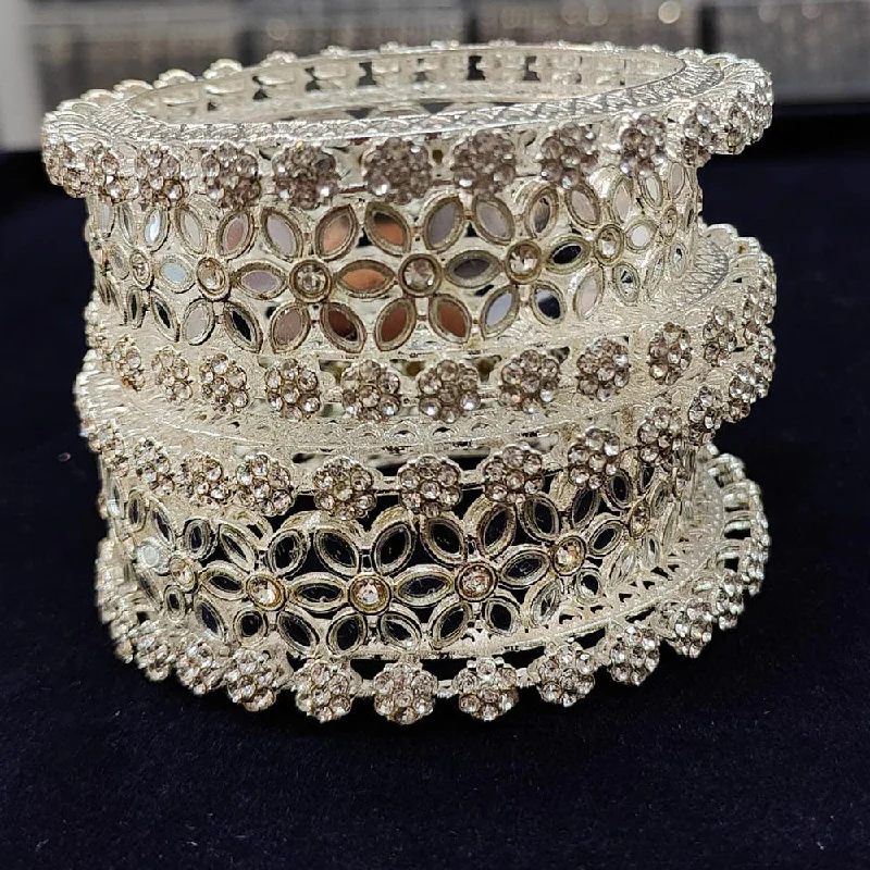 Clearance Sale On High-End Jewelry Collections Pooja Bangles Silver Plated Austrian Stone And Mirror Bangles Set Clearance Sale On High-End Jewelry Collections Pooja Bangles Silver Plated Austrian Stone And Mirror Bangles Set