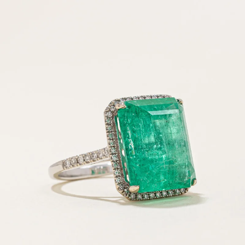 Classic And Modern Jewelry Styles On Sale 'Effy' Emerald & Diamond Halo Cocktail Ring | 12.67ct, 0.30ctw | SZ 6 |