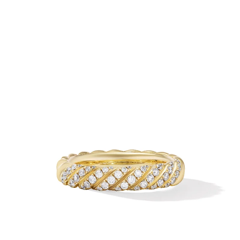Delicate Crystal Jewelry For Sophisticated Charm Sculpted Cable Band Ring in 18K Yellow Gold with Diamonds\, 4.6mm Delicate Crystal Jewelry For Sophisticated Charm Sculpted Cable Band Ring in 18K Yellow Gold with Diamonds\, 4.6mm