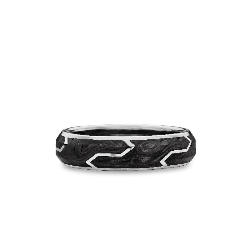 Dainty Floral Jewelry For Feminine Elegance Forged Carbon Band Ring in 18K White Gold\, 6mm Dainty Floral Jewelry For Feminine Elegance Forged Carbon Band Ring in 18K White Gold\, 6mm