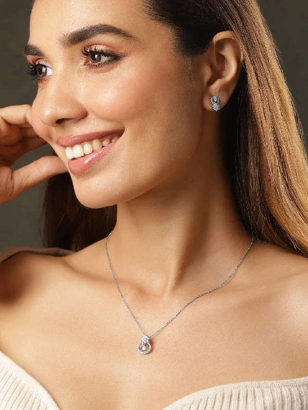 Affordable Glamour – Premium Jewelry For Less Rhodium-Plated CZ-Studded Pendent Set