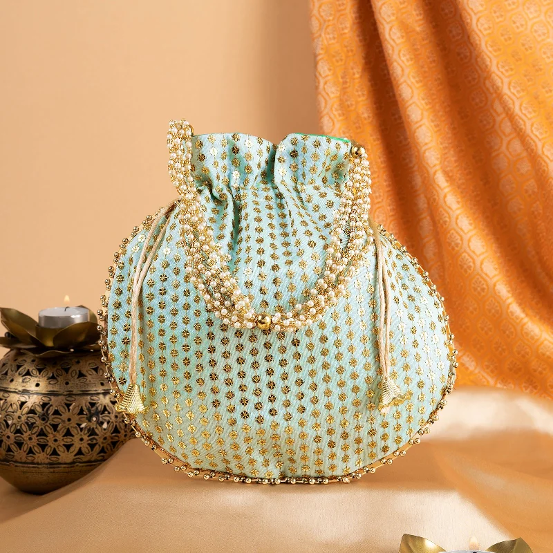 Jewelry Sale Alert – Shop Timeless Elegance Today Rimjhim Gire Saawan Sea Green Zari Embroidered Potli Bag