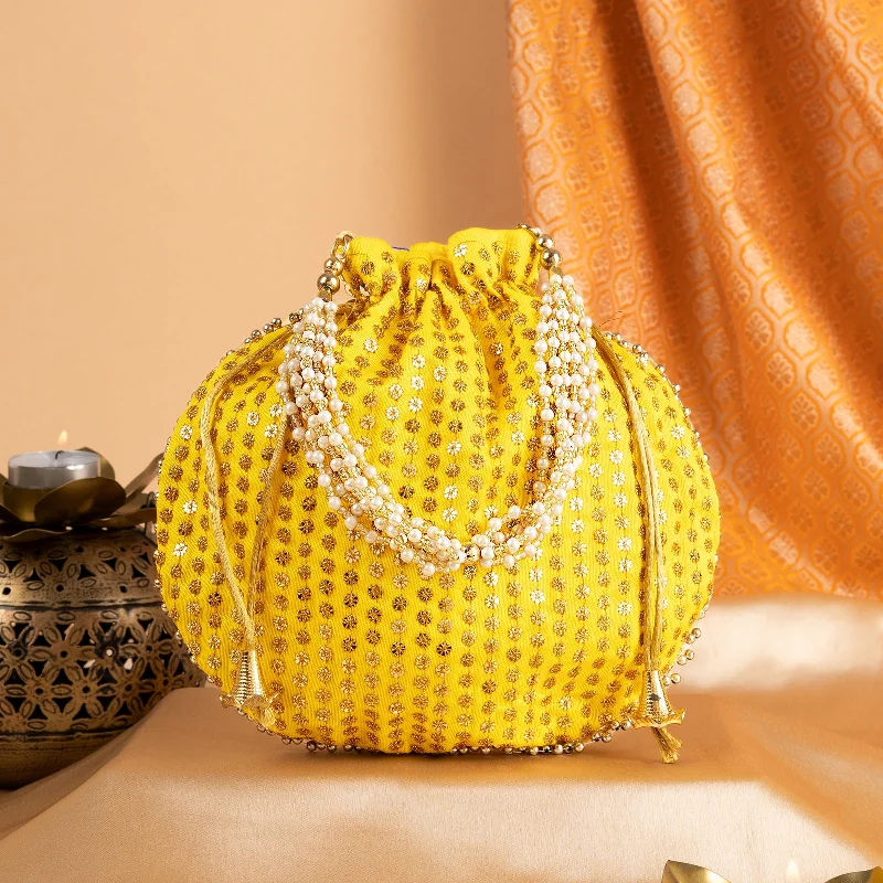 Save On Luxury Jewelry Pieces – Limited-Time Offers Rimjhim Gire Saawan Yellow Zari Embroidered Potli Bag