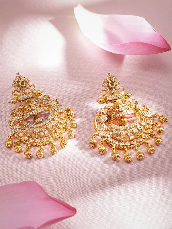 Make Every Moment Shine – Jewelry Discounts Available Rubans 22K Gold Plated Handcrafted CZ And Ruby Studded Chandbali Earrings