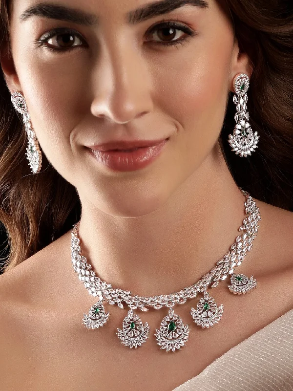 Luxury Meets Affordability – Jewelry Sale Live Now Rubans Rhodium-Plated CZ Stone- Studded Necklace  Earrings