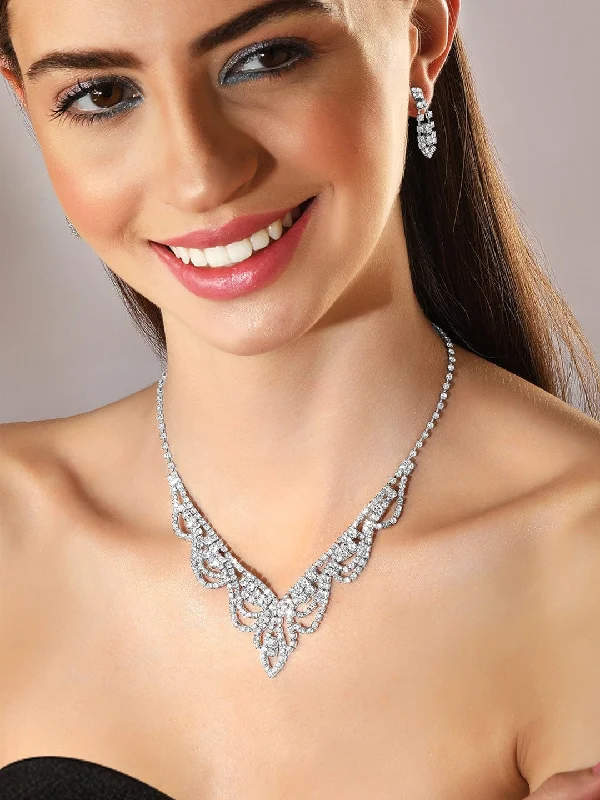 Limited-Stock Jewelry Sale – Shop Before It's Gone Rubans Voguish Silver Toned With Zircon Studded Jewellery Set.