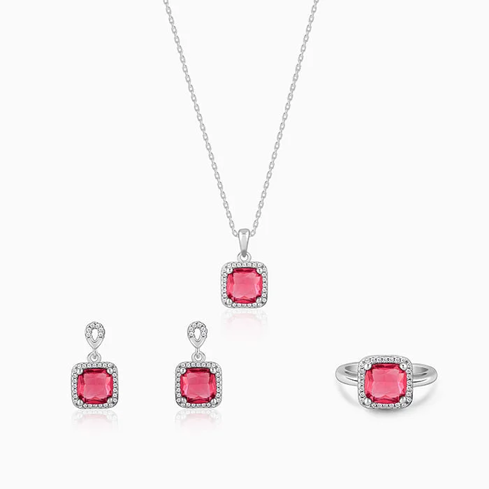 Discounted Luxury Jewelry – Shine Without The Splurge Silver Pink Square Set Of Three