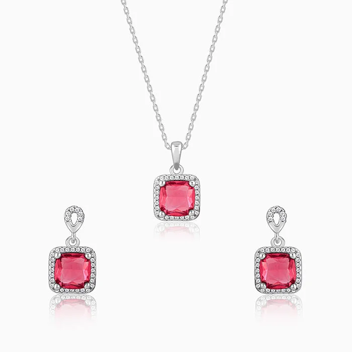 Affordable Glamour – Premium Jewelry At Special Prices Silver Pink Square Set