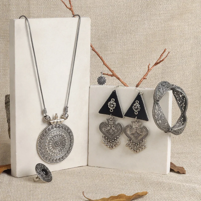 Stunning Jewelry Pieces At The Lowest Prices Ever Teejh Coimbatore Oxidised Silver Jewellery Gift Set