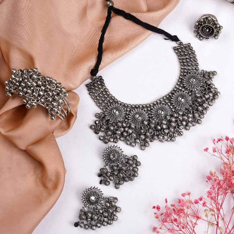 Fashion-Forward Jewelry At Exclusive Discounts Teejh Deeher Silver Oxidised Jewelry Gift Set