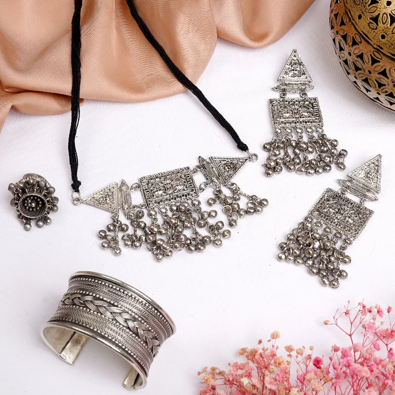 Flash Sale On Stunning Jewelry – Don't Miss Out Teejh Hareetha Silver Oxidised Jewelry Gift Set