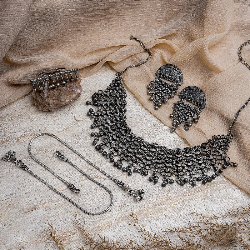 Don't Miss Out On Jaw-Dropping Jewelry Discounts Teejh Kumari Silver Oxidised Jewelry Gift Set