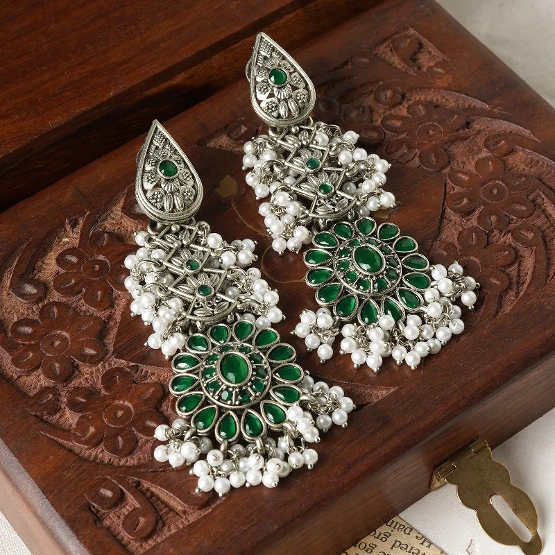 Fashion-Forward Jewelry At Incredible Prices Teejh Sindhia Silver Oxidised Green Earrings