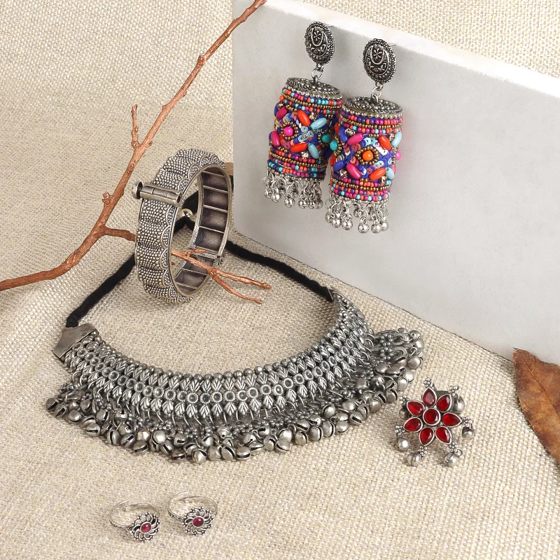 Don't Miss These Dazzling Jewelry Discounts Teejh Sravanabelagola Oxidised Silver Jewellery Gift Set