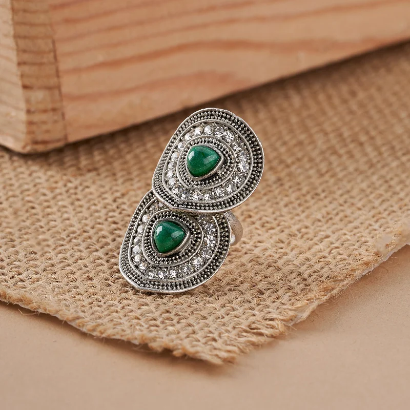 Luxury Jewelry At Unbeatable Discounts Teejh Takshila Silver Green Ring