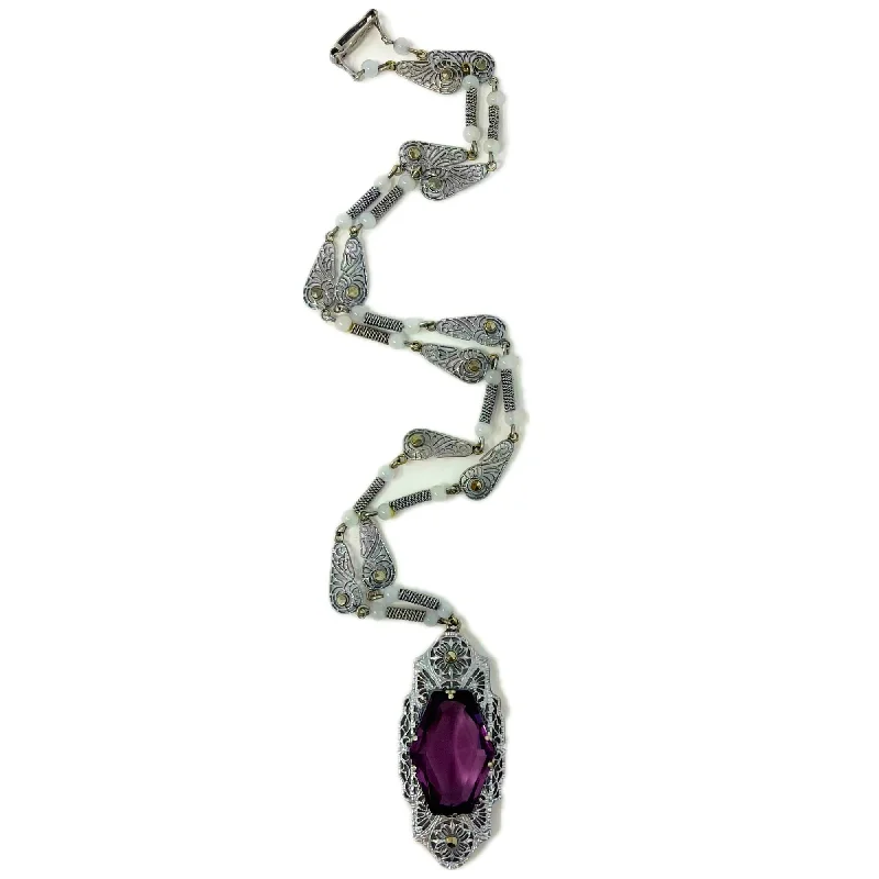 High-End Jewelry, Now More Affordable Than Ever Vintage White Gold-tone Filigree Necklace with Amethyst Pendant High-End Jewelry, Now More Affordable Than Ever Vintage White Gold-tone Filigree Necklace with Amethyst Pendant