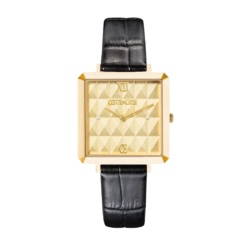 Don't Miss These Dazzling Jewelry Discounts Watch Iconic Cube Spikes Gold Bracelet Leather Black