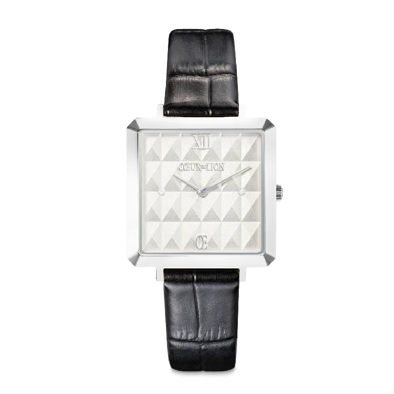 Unmissable Jewelry Clearance – Final Reductions Watch Iconic Cube Spikes Silver Bracelet Leather Black