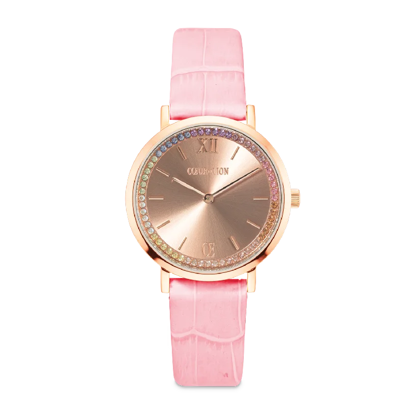 High-End Sparkle, Low-End Prices – Jewelry Sale Live Watch Round Pastel Lovers Rose Gold Bracelet Leather Pink