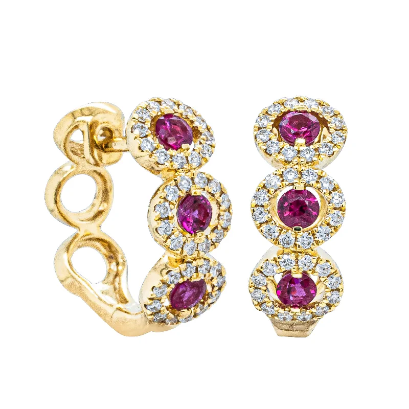 Affordable Gold-Plated Jewelry For Modern Fashion 18ct Yellow Gold .54ct Ruby & Diamond Hoop Earrings Affordable Gold-Plated Jewelry For Modern Fashion 18ct Yellow Gold .54ct Ruby & Diamond Hoop Earrings