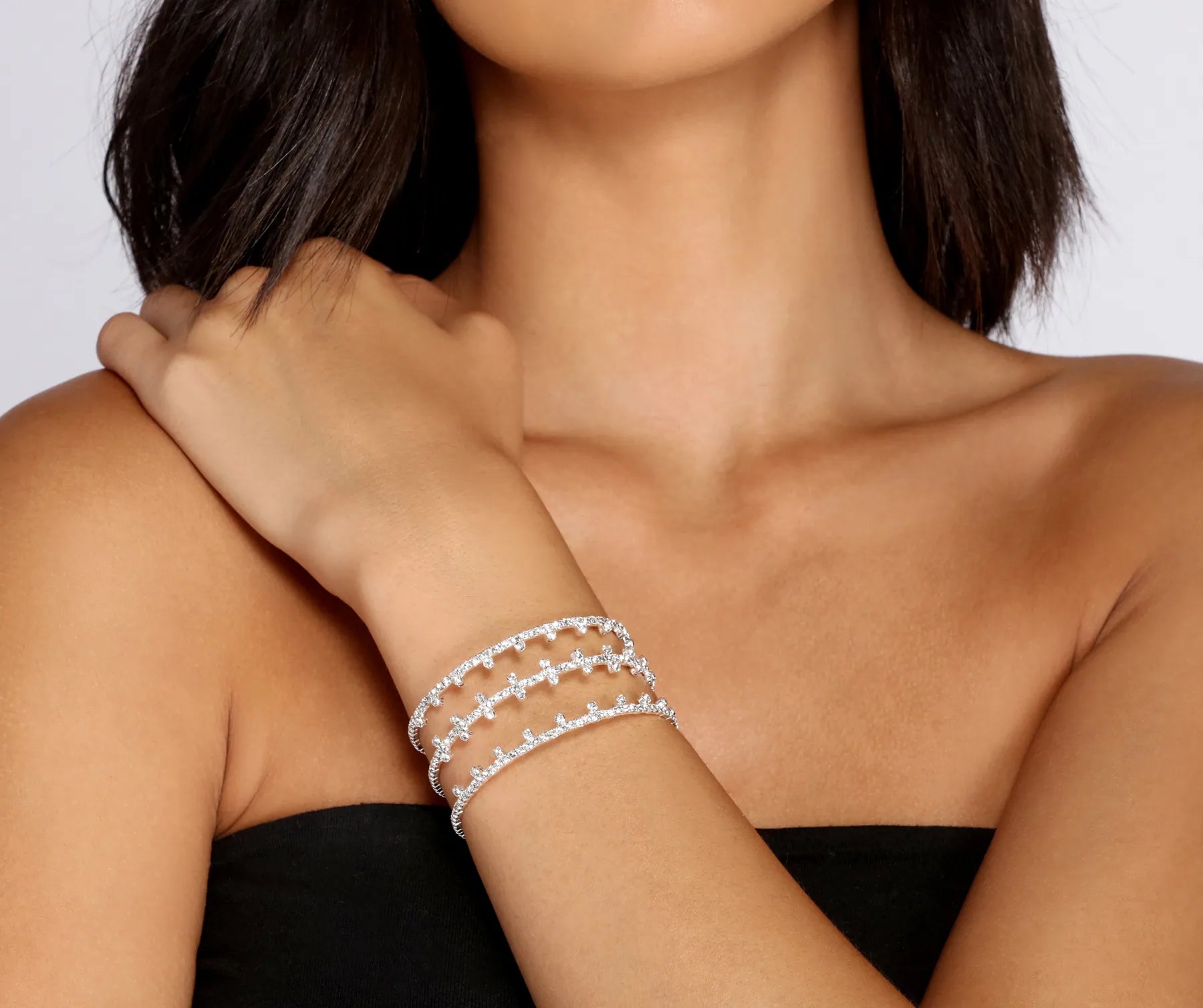 Shop Jewelry That Shines Without The High Price Three Row Rhinestone Cuff